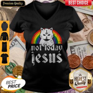 Pro Not Today Jesus Rainbow Satanic Cat Gothic Gift Idea V-neck