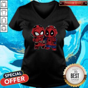Cute Baby Deadpool And Baby Spider Man V-neck