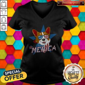 Cute I Like Corgi Merica American Flag V-neck