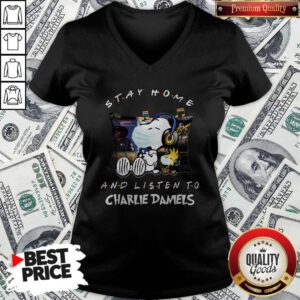 Cute Snoopy Face Mask Stay Home And Listen To Charlie Daniels V-neck