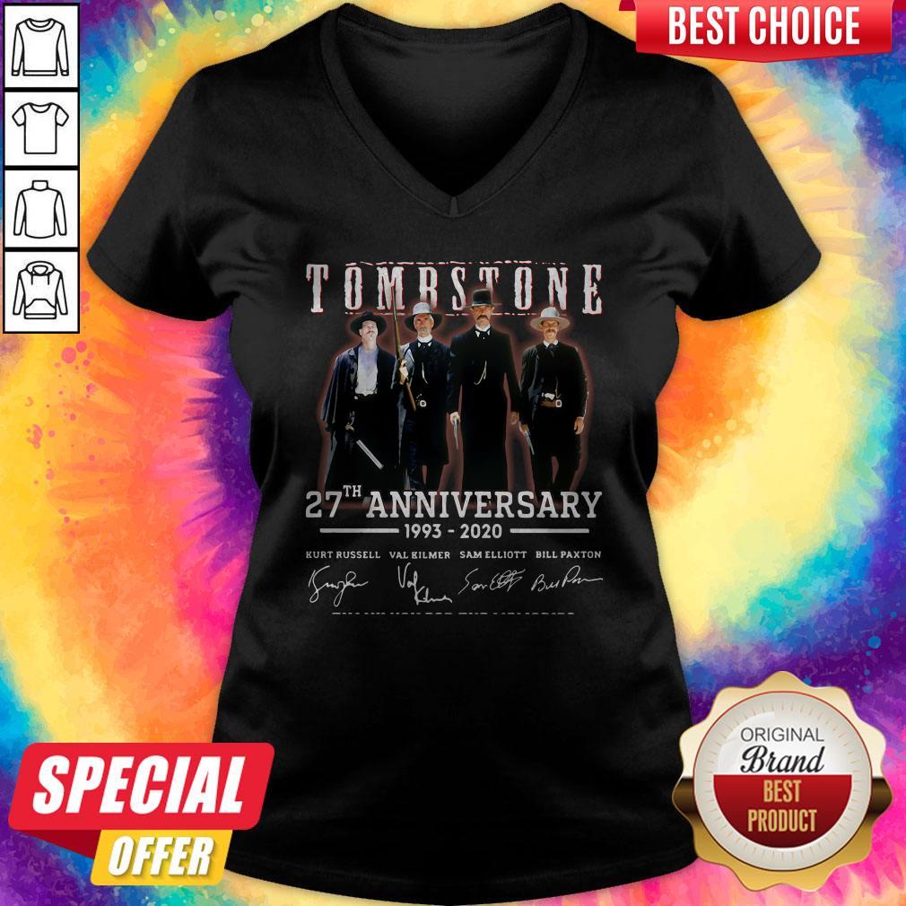 Cute Tombstone 27th Anniversary 1993 2020 Signature Thank You For The Memories V-neck Cute Tombstone 27th Anniversary 1993 2020 Signature Thank You For The Memories V-neck