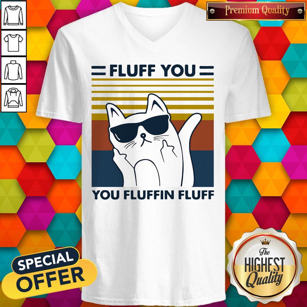 Hot Cat Glasses Fluff You You Fluffin Fluff Vintage V-neck Hot Cat Glasses Fluff You You Fluffin Fluff Vintage V-neck