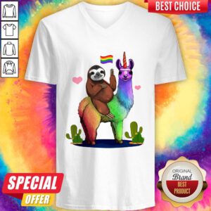 Hot LGBT Sloth Riding A Llama Gay Lesbian Pride V-neck