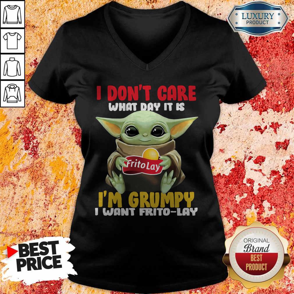 Lovely Baby Yoda Hug Frito Lay I Don'T Care What Day It Is I'M Grumpy I Want Frito Lay V-neck Lovely Baby Yoda Hug Frito Lay I Don'T Care What Day It Is I'M Grumpy I Want Frito Lay V-neck