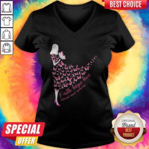 Lovely Faith Hope Love Breast Cancer Awareness Butterfly V-neck