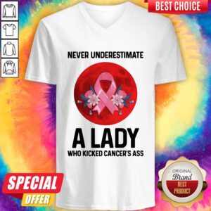 Lovely Never Underestimate A Lady Who Kicked Cancers Ass Moon V-neck