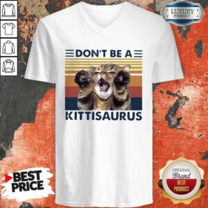 Pretty Cat Don't Be A Kittisaurus Vintage Retro V-neck