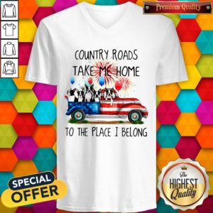 Pro Boston Terrier American Flag 4th Of July 2020 Country Roads Take Me Home To The Place I Belong V-neck