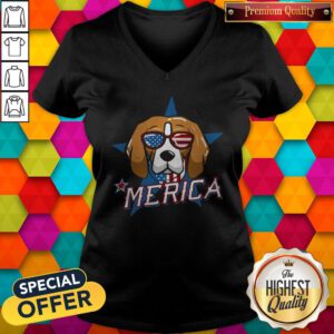 Sweet Beagle Merica American Flag V-neck