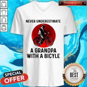 Sweet Never Underestimate A Grandpa With A Bicycle Sunset V-neck
