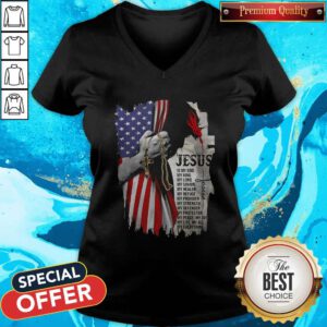Cool Jesus Is My God My Everything American Flag Independence Day V-neck