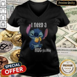 Cute Baby Stitch I Need A Hug A Glass Of Whisky V-neck