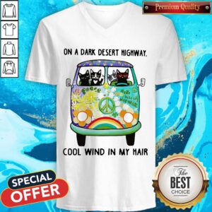 Cute Cats And Hipple Bus On A Dark Desert Highway Cool Wind In My Hair V-neck