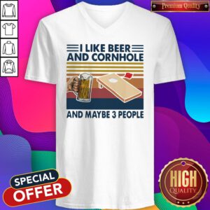 Good I Like Beer And Cornhole And Maybe 3 People Vintage Retro V-neck