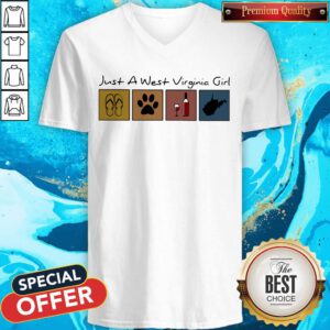 Good Just A West Virginia Girl Flip Flop Dog Wine West Virginia Map V-neck