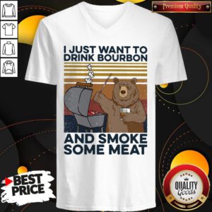 Hot Bear I Just Want To Drink Bourbon And Smoke Some Meat Vintage Retro V-neck