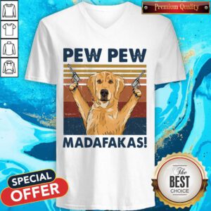 Lovely Golden Retriever Pew Pew Madafakas Vintage V-neck