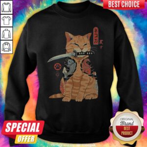 Official Cat Sitting With Katana Japanese Samurai Cat Sweatshirt