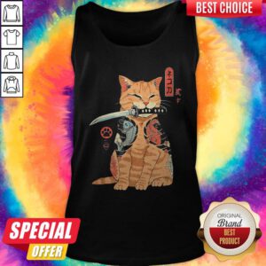 Official Cat Sitting With Katana Japanese Samurai Cat Tank Top