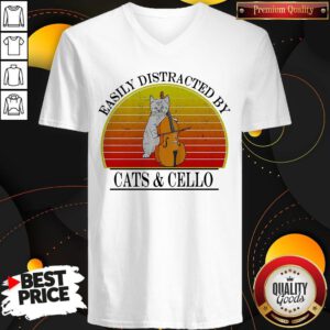 Pretty Easily Distracted By Cats And Cello Vintage Retro V-neck