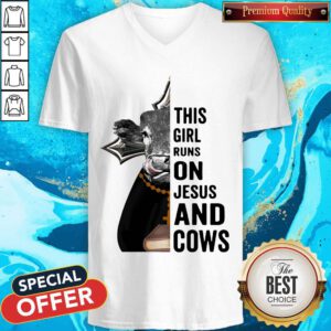 Pretty This Girl Runs On Jesus And Cows V-neck