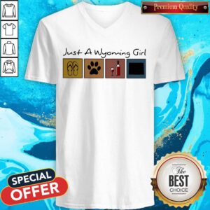 Sweet Just A Wyoming Girl Flip Flop Dog Wine Wyoming Map V-neck