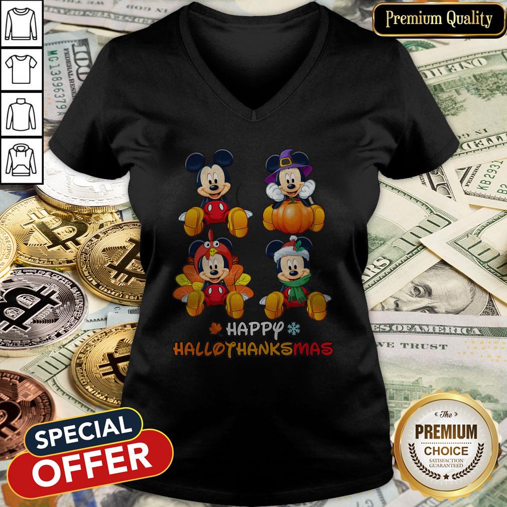 Awesome Mickey Mouse Happy Hallothanksmas V-neck
