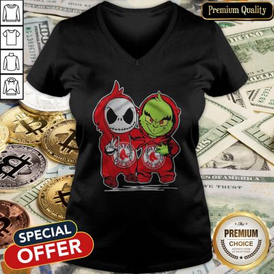 Baby Skeleton And Baby Grinch Boston Red Sox V-neck
