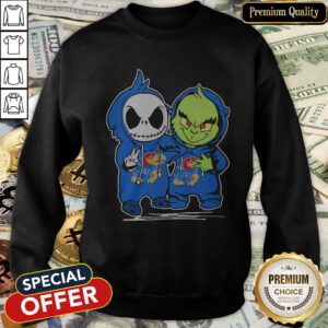 Baby Skeleton And Baby Grinch Kansas Jayhawk SweatShirt