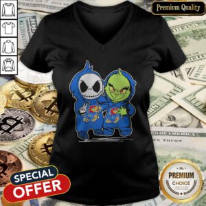 Baby Skeleton And Baby Grinch Kansas Jayhawk V-neck