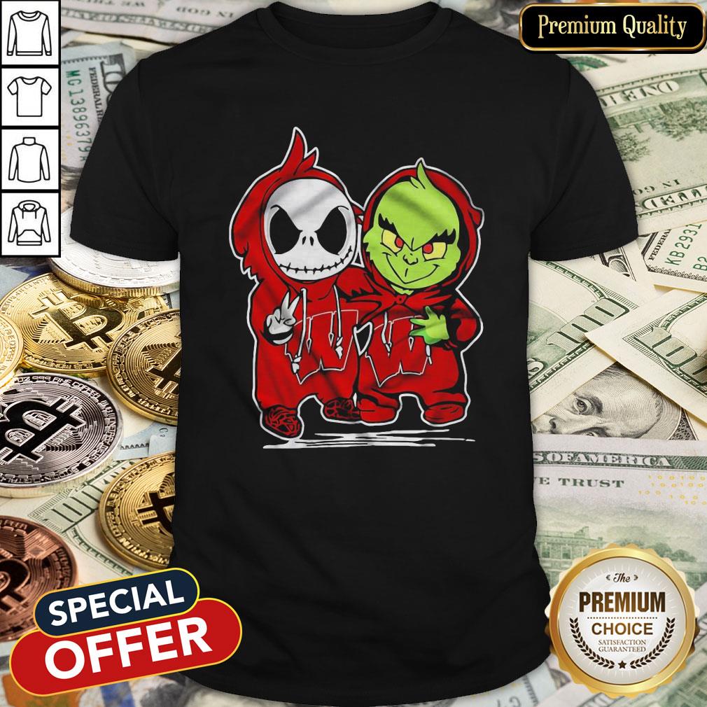 Baby Skeleton And Baby Grinch Wisconsin Badgers Shirt