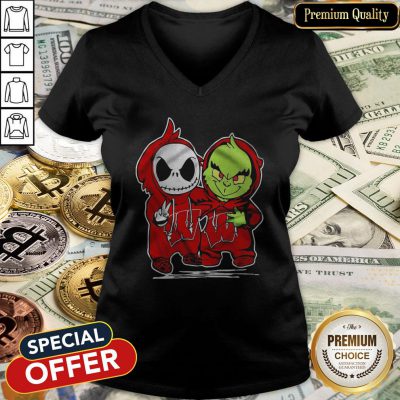 Baby Skeleton And Baby Grinch Wisconsin Badgers V-neck