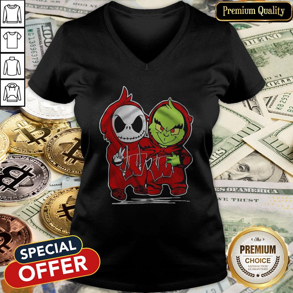 Baby Skeleton And Baby Grinch Wisconsin Badgers V-neck