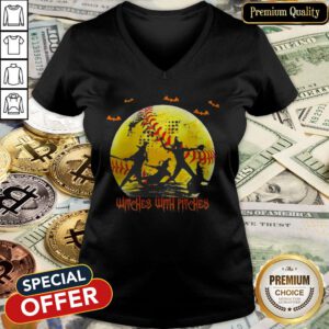 Baseball Witches With Pitches Halloween V-neck