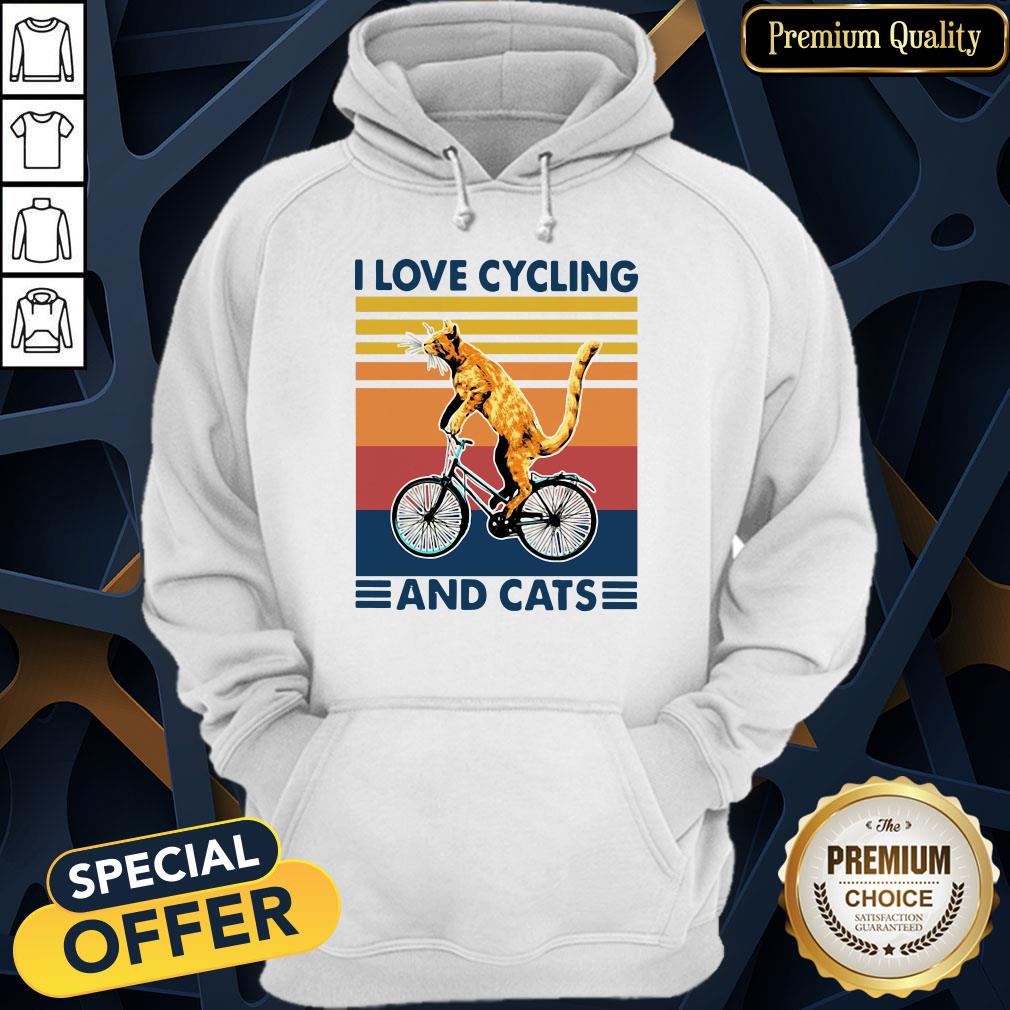 Bicycle I Love Cycling And Cats Vintage Hoodie