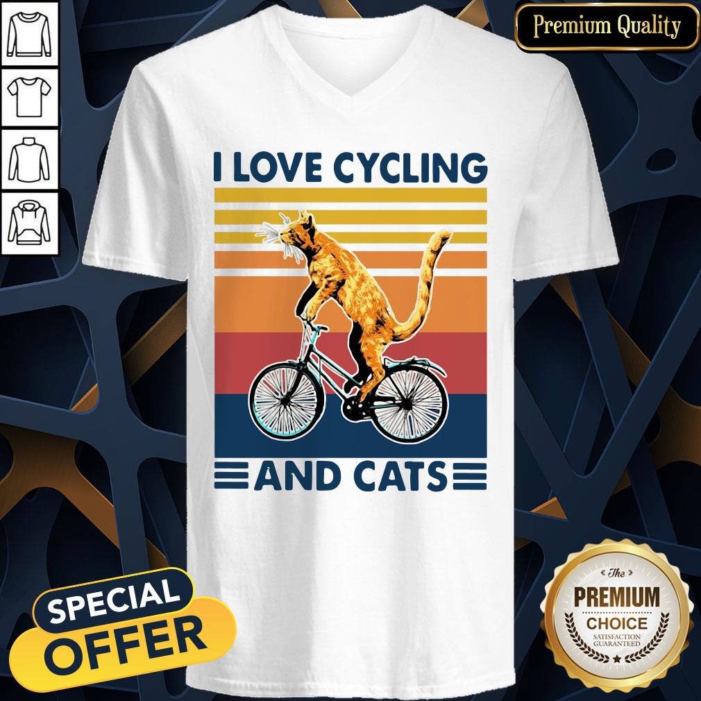 Bicycle I Love Cycling And Cats Vintage V-neck