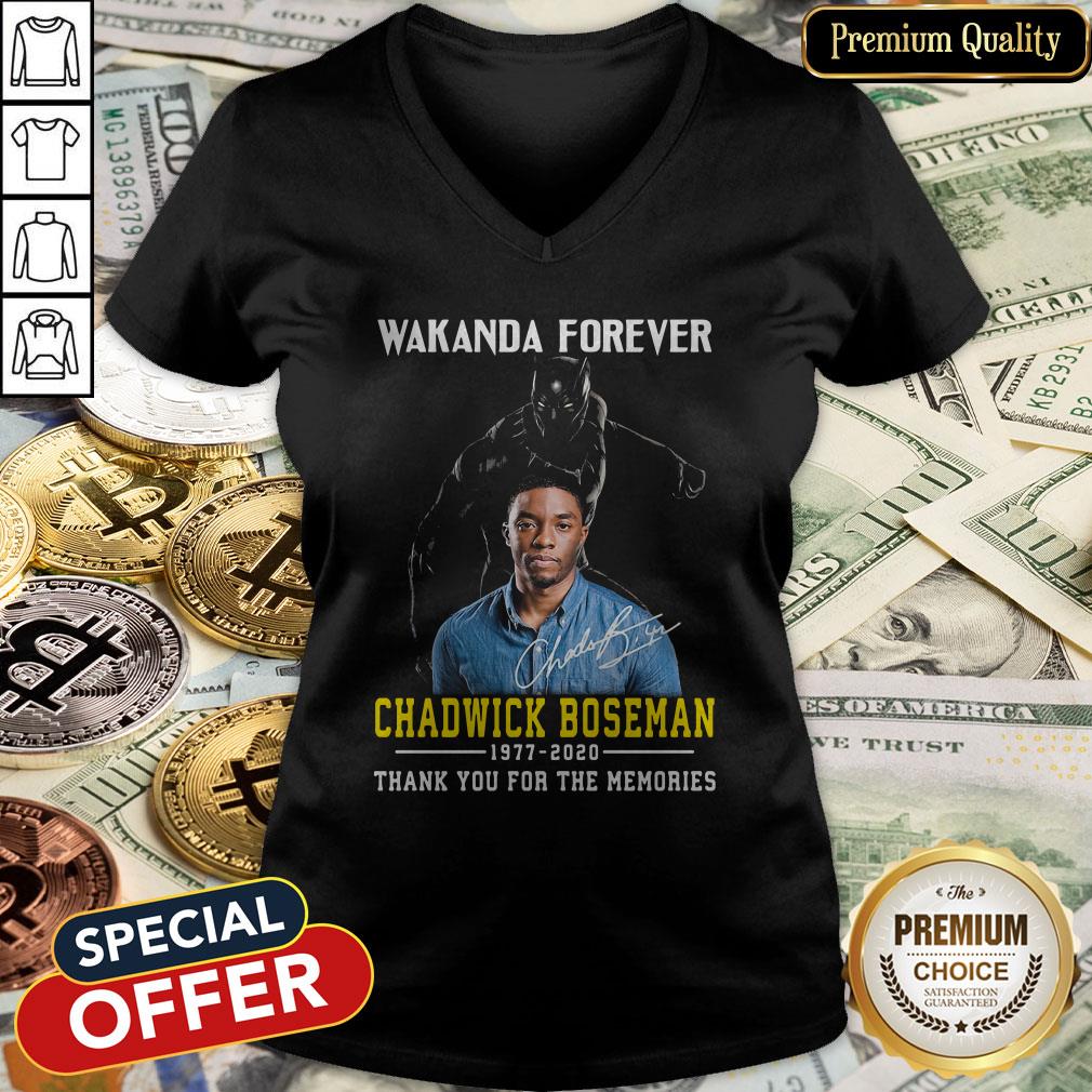 Black Panther Wakanda Forever Rip Chadwick Boseman 1977 2020 Thank You For The Memories Signature V-neck
