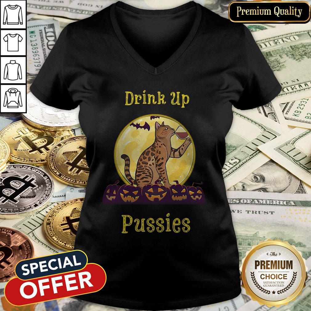 Cat Drink Up Pussies Pumpkin Halloween V-neck