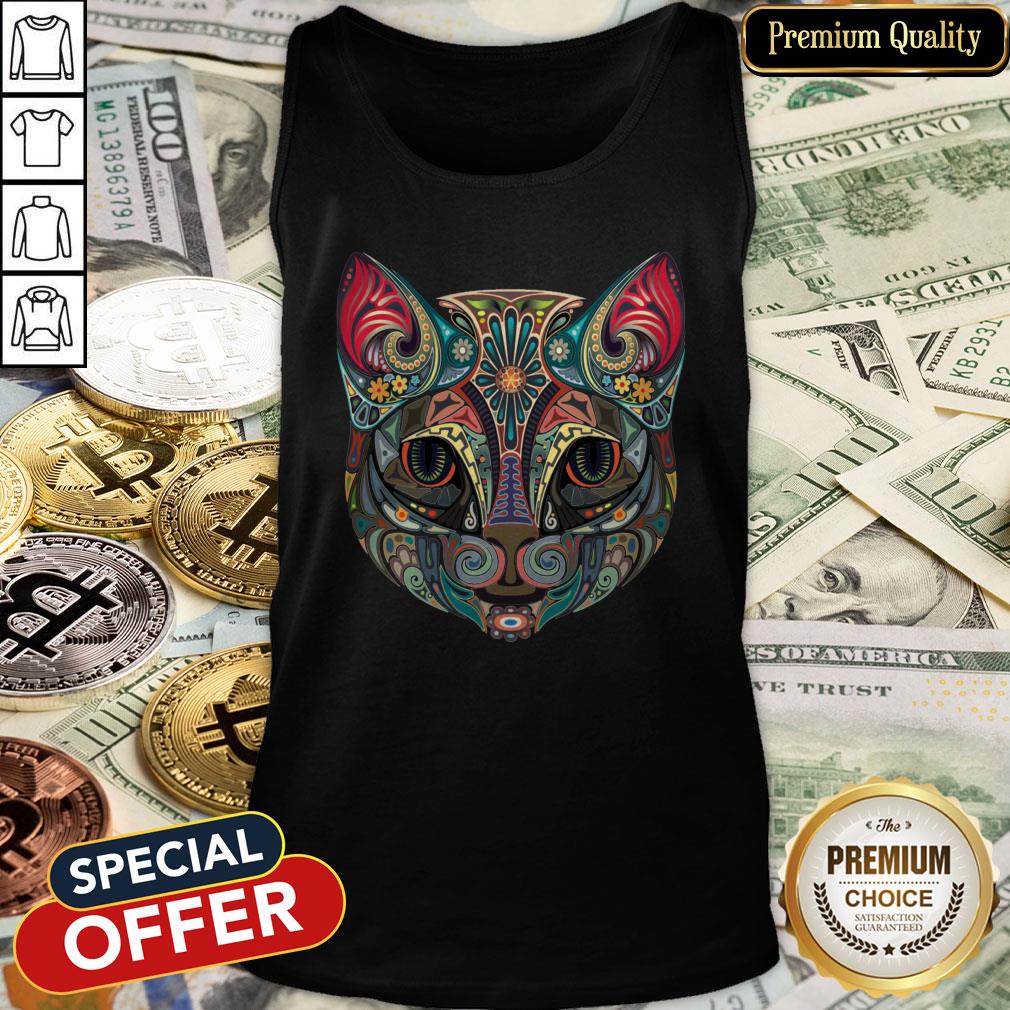 Cat Sugar Skull Day Of The Dead Halloween Tank Top