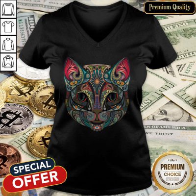 Cat Sugar Skull Day Of The Dead Halloween V-neck