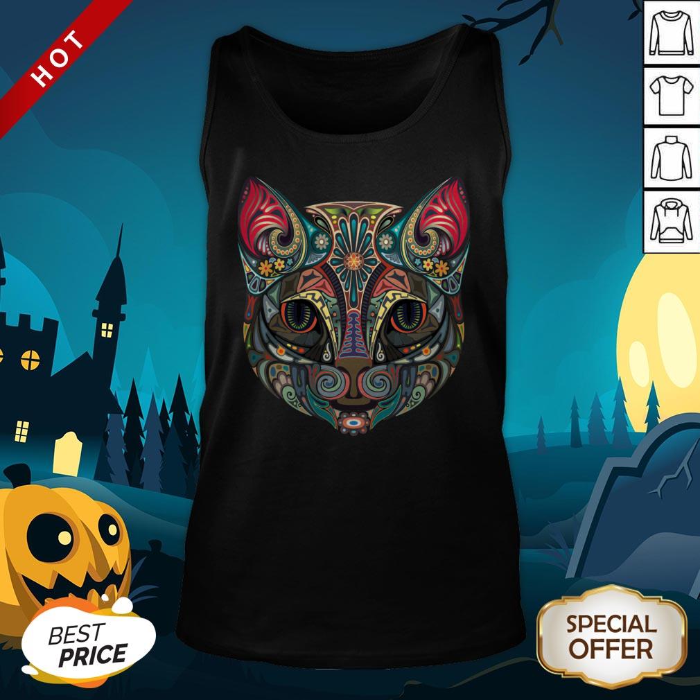 Cat Sugar Skull Dia De Los Muertos Day Dead Tank Top
