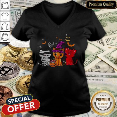 Cats Witch Boo Halloween V-neck