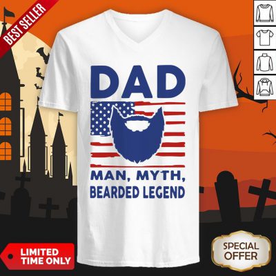 Dad Man Myth Bearded Legend American Flag V-neck