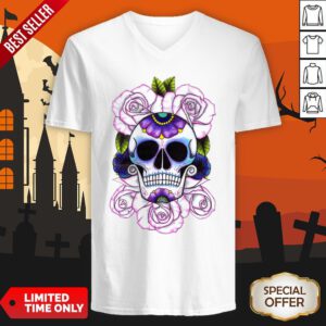 Day Of The Dead Blue And Purple Sugar Skulls V-neck