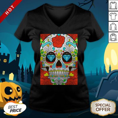 Day Of The Dead Rose Red Calavera V-neck