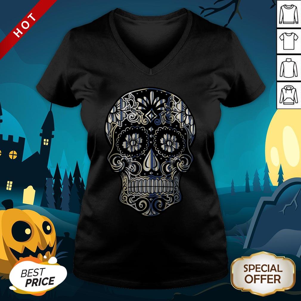 Day Of The Dead Silver Calavera V-neck