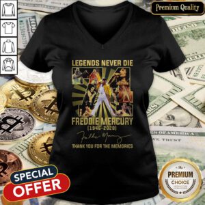 Freddie Mercury 74th Anniversary 1946-2020 Thank You For The Memories Signature V-neck