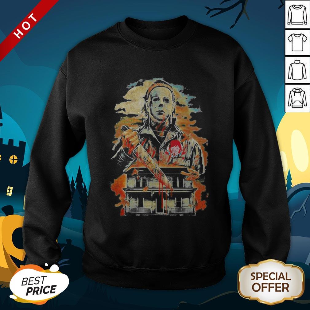 Halloween Michael Myers Holding Knife Fire Wendy’s SweatShirt