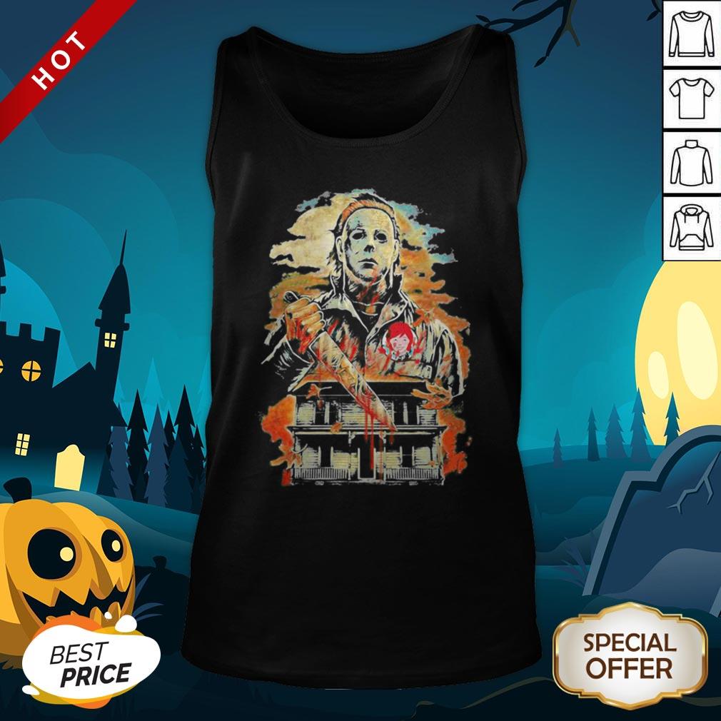 Halloween Michael Myers Holding Knife Fire Wendy’s Tank Top
