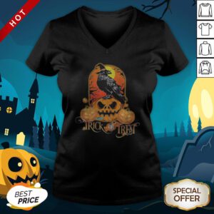 Halloween Raven Witch Trick Or Treat Pumpkins V-neck